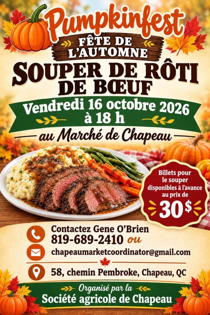 Souper de rôti de bœuf de la Société agricole de Chapeau